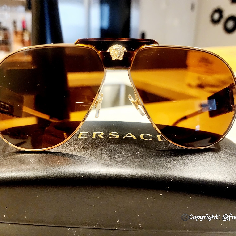 Versace Gold and Brown Aviator Sunglasses with Gradient Lenses